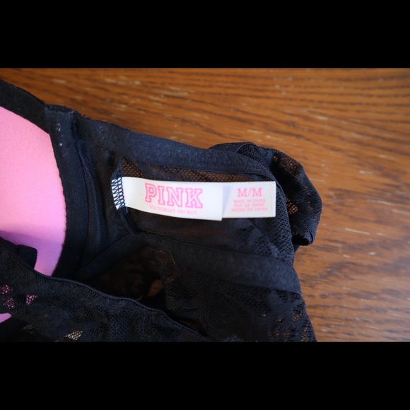 PINK Black Padded Lace Bra Bralette - Picture 3 of 3